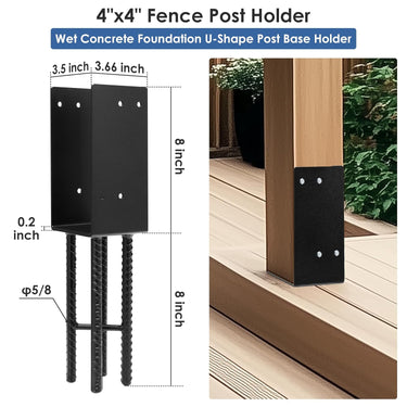 4x4 Post Base Bracket Heavy Duty, Pergola Brackets & Fence Post Anchor, Metal 4x4 Post Sleeve for Wood Posts, Secure Deck & Mailbox Post, Rust Resistant Metal Post Protector (Black, 1 Pack)