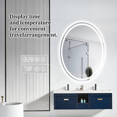 Round LED Bathroom Mirror with Lights, 24 x 32 Inch Bathroom Mirrors for Over, Smart Mirror with Time Temperature Display, Anti-Fog, Dimmable, 3 Colors Smart Bathroom Mirror, Front and Backlit