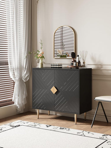 Sideboard Cabinet, 31.5'' Modern Buffet Cabinet with Storage, Credenza Buffet Table with 2 Doors and Adjustable Shelf, Sideboard Buffet Cabinet for Living Room, Kitchen and Entryway, Black