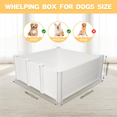 LotFun Whelping Box for Large Breed Dogs, PVC Puppy Playpen, Waterproof & Rustproof Whelping Pen, Puppy Whelping Supplies, 48x48x18 in