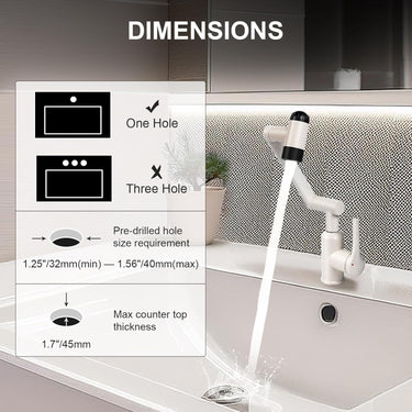 Bathroom Sink Faucet, Single Handle Bathroom Faucet with 4 Water Outlet Modes, Bathroom Faucet 1 Hole with 360° Rotatable, Faucets for Bathroom Sinks, Bar, RV, White