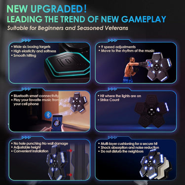 Music Boxing Machine for Adults and Kids, Smart Bluetooth Boxing Training Equipment 5 Targets with Boxing Gloves Wall Mounted, Workout Punching Machine for Home, Gym, Office