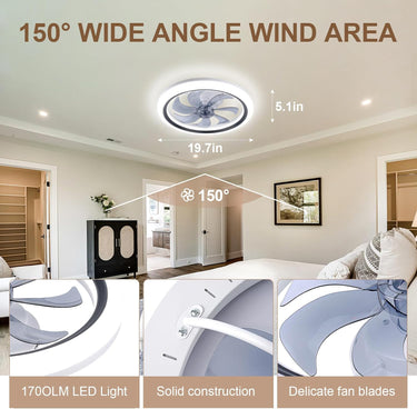20 Inch Ceiling Fan with Light Modern Low Profile Ceiling Fans with Lights and Remote Flush Mount 3000K-6500K Smart LED Fan Light Ceiling Fan with Lights for Bedroom, Living Room, Office