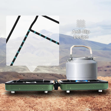 2 Burner Camping Stove with Carrying Bag, Foldable Propane Camp Stove with 17,200 BTU for Camping, Outdoor Cooking, Portable Gas Stove with Adjustable Burner for Tailgating, Backyard BBQ,Green