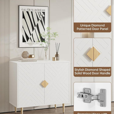 Sideboard Cabinet, 31.5'' Modern Buffet Cabinet with Storage, Credenza Buffet Table with 2 Doors and Adjustable Shelf, Sideboard Buffet Cabinet for Living Room, Kitchen and Entryway,White