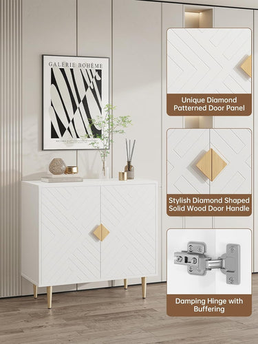 Sideboard Cabinet, 31.5'' Modern Buffet Cabinet with Storage, Credenza Buffet Table with 2 Doors and Adjustable Shelf, Sideboard Buffet Cabinet for Living Room, Kitchen and Entryway,White