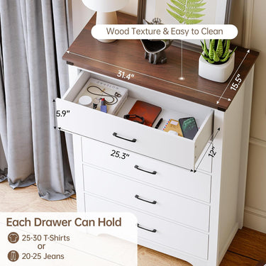 Farmhouse 5 Drawer Dresser for Bedroom, 47" Tall Chest of Drawers, Wood White Dresser with Deep Drawers, Storage Dressers Organizer for Bedroom, Living Room, Hallway