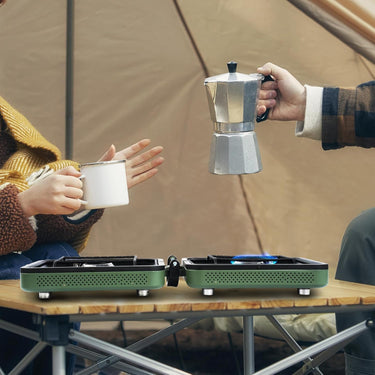 2 Burner Camping Stove with Carrying Bag, Foldable Propane Camp Stove with 17,200 BTU for Camping, Outdoor Cooking, Portable Gas Stove with Adjustable Burner for Tailgating, Backyard BBQ,Green