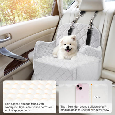 Dog Booster Car Seat for Small/Medium Size, Memory Foam Dog Car Seats, Detachable Booster Cushion, Two Side Pockets, Safety Straps, Washable Pet Car Seat (Grey)