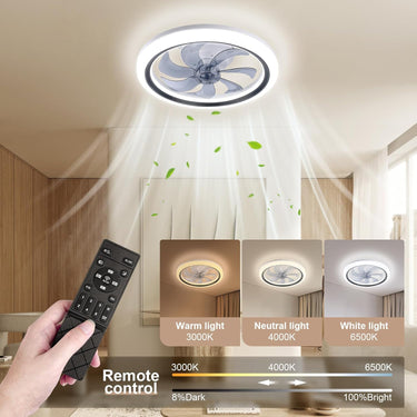 20 Inch Ceiling Fan with Light Modern Low Profile Ceiling Fans with Lights and Remote Flush Mount 3000K-6500K Smart LED Fan Light Ceiling Fan with Lights for Bedroom, Living Room, Office