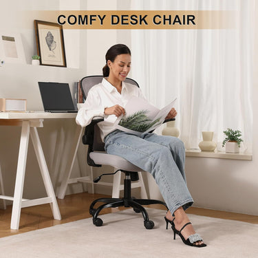 Office Desk Chair, Ergonomic Chairs with Wheels 330LBS Capacity, High Back Mesh Chair for Home Office, Adjustable Lumbar Support, Flip-up Armrests, Comfortable Work Chairs for Back Pain, Grey
