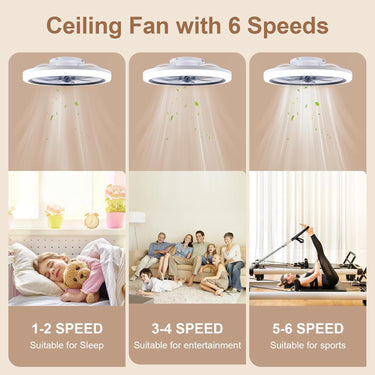 20 Inch Ceiling Fan with Light Modern Low Profile Ceiling Fans with Lights and Remote Flush Mount 3000K-6500K Smart LED Fan Light Ceiling Fan with Lights for Bedroom, Living Room, Office