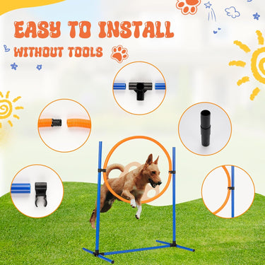Dog Agility Training Equipment, Dog Outdoor Game Set with Tunnel, Agility Hurdle, Weave Poles, Jump Ring, Pause Box, Toy Balls and Storage Bag, Perfect Obstacle Course Backyard Set Indoor & Outdoor