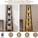 OtterOsis Corner Shelf Stand, 5-Tier Corner Shelf with LED Light, 70Inch Tall Display Shelf for Living Room, Bedroom, Bookshelf, Wood Ladder Shelf with Steel Frame, Plant Shelf (Brown)