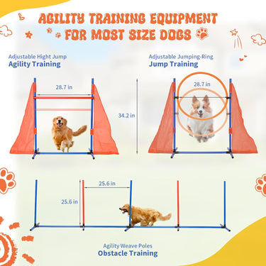 Dog Agility Training Equipment, Dog Outdoor Game Set with Tunnel, Agility Hurdle, Weave Poles, Jump Ring, Pause Box, Toy Balls and Storage Bag, Perfect Obstacle Course Backyard Set Indoor & Outdoor