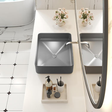 Rectangular Vessel Sink, 19.7"x14.6"Bathroom Vessel Sink Above Counter Matte Ceramic Countertop Deep Bathroom Sink (Gray)
