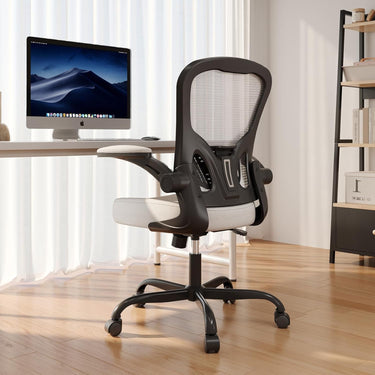 Office Desk Chair, Ergonomic Chairs with Wheels 330LBS Capacity, High Back Mesh Chair for Home Office, Adjustable Lumbar Support, Flip-up Armrests, Comfortable Work Chairs for Back Pain, Grey