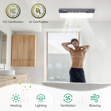 Bathroom Exhaust Fan with Light and Heater, 4 in 1 Bathroom Fan with Heater, 1800W Heating Power, Remote Control, Quiet & Powerful for Ventilation, Lighting, Heating, and Drying