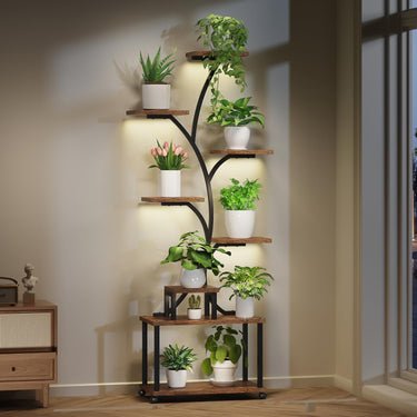 LotFun Plant Stand Indoor with Grow Lights, 8-Tiered Metal Plant Shelf, 61" Tall Plant Stand for Indoor Plants Multiple, S-Shaped Display Rack for Indoor Plants, Living Room, Garden, Patio