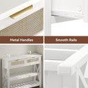 Console Table with 2 Rattan Drawers, Entryway Table with 3-Tier Storage Shelves, Narrow Long Sofa Table for Entryway, Hallway, Foyer and Living Room, White