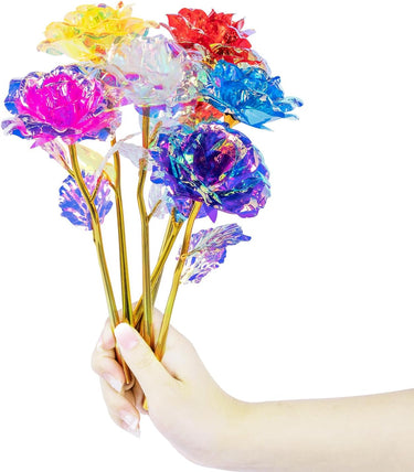 24 Pcs Galaxy Rose Flowers, Forever Preserved 24k Rainbow Rose Artificial Flowers, Colorful Glass Rose Flower Gifts for Weeding Anniversary Women Girls Valentine's Day Birthday Christmas