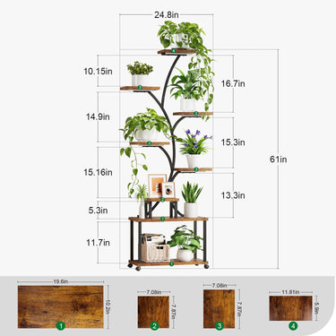 LotFun Plant Stand Indoor with Grow Lights, 8-Tiered Metal Plant Shelf, 61" Tall Plant Stand for Indoor Plants Multiple, S-Shaped Display Rack for Indoor Plants, Living Room, Garden, Patio