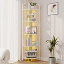 Corner Shelf Stand, 5-Tier Corner Shelf with LED Light, 70 Inch Tall Display Shelf for Living Room, Bedroom, Bookshelf, Industrial Shelf with Steel Frame, Plant Shelf (White)
