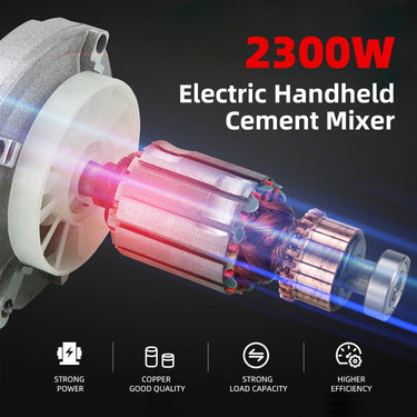 Cement Mixer 2300W, Handheld Electric Concrete Mixer with 6 Adjustable Speed, 110V Portable Mud Mixer Paint Mixer for Motar Grout Plaster Thinset Fodder Stirring Tool