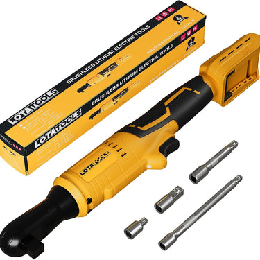 Electric Cordless Ratchet 3/8", 45lb-ft Electric Ratchet Wrench, Brushless Square Drive Electric Wrench with Extension Bar, 1/4" Adapter & 3" Extension Bar Compatible with DEWALT Battery(Tool Only)