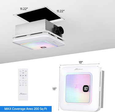Bathroom Exhaust Fan with Bluetooth Speaker, 230 CFM 1.0 Sone Bathroom Exhaust Fan with Light, 3 Dynamic Light, 7 LED Color, 3 Color Temperatures, Nightlight, Music Sync, Remote, Easy Install