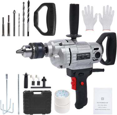 URBANVISTA Electric Handheld Drill Mixer 1200W, 10A Corded Heavy Cement Mixer Set, Variable Speeds Mixing Drill Machine 5/8", Concrete Mud Mixer with Spade for Drilling and Mixing