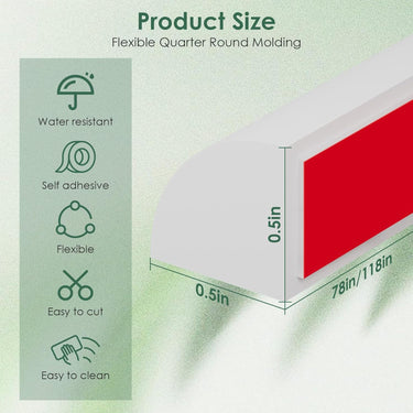 Flexible Quarter Round Molding,White 118 Inch Self Adhesive Peel and Stick Silicone Quarter Round Trim Molding for Wall Edge Corner, Cabinet Edge, Countertops