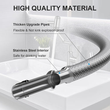 Rotatable Bathroom Faucet, Single Handle Bathroom Faucet with 4 Water Outlet Modes, Bathroom Faucet 1 Hole for Face Washing, Swivel Arm Faucet for Bathroom Kitchen Sink, Brushed Gray