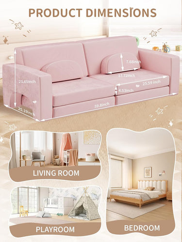 Modular Kids Play Couch 10PCS, Kids Couch 3s Instant Inflating, Nugget Couch Kids for Boys and Girls, Creative and Convertible Kids Couch for Playroom, Bedroom, Classroom, Pink