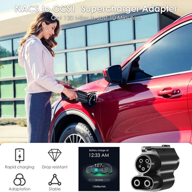 NACS to CCS1 Charging Adapter,Max 250KW Supercharger [Max 500A, 1000V] fit for Rivian,Ford,Mustang,GM EVs,Volvo,Polestar,Tesla Supercharger Adapter,fit for Tesla V1/V2/V3/V4 DC
