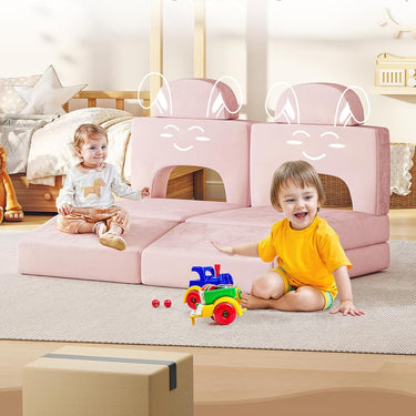 Modular Kids Play Couch 10PCS, Kids Couch 3s Instant Inflating, Nugget Couch Kids for Boys and Girls, Creative and Convertible Kids Couch for Playroom, Bedroom, Classroom, Pink