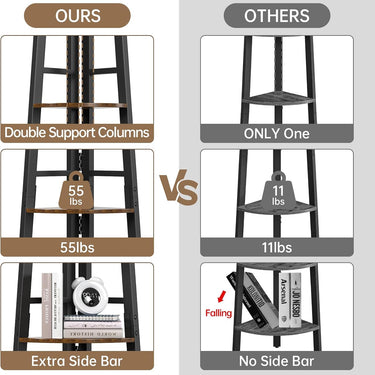 OtterOsis Corner Shelf Stand, 5-Tier Corner Shelf with LED Light, 70Inch Tall Display Shelf for Living Room, Bedroom, Bookshelf, Wood Ladder Shelf with Steel Frame, Plant Shelf (Brown)