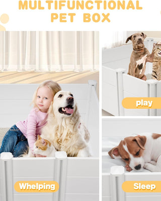 LotFun Whelping Box for Large Breed Dogs, PVC Puppy Playpen, Waterproof & Rustproof Whelping Pen, Puppy Whelping Supplies, 48x48x18 in