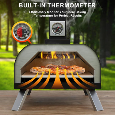 LotFun Outdoor Pizza Oven 11" – Portable Wood Fired Pizza Oven with Pizza Stone, Pizza Shovel and Pizza Cutter, Stainless Steel Pizza Oven for Backyard Patio