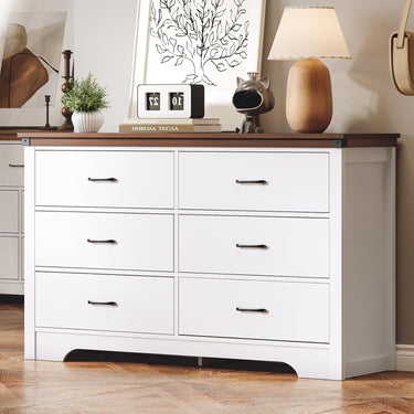 Farmhouse 6 Drawer Dresser for Bedroom, 51" Wide Chest of Drawers, Wood White Dresser with Deep Drawers, Storage Dressers Organizer for Bedroom, Living Room, Hallway