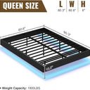 Queen Size Floating Bed Frame with LED Lights, Black Upholstered and Metal Platform Bed Queen, Modern Stable Floating Bed Frame Without Headboard, No Box Spring Needed, Easy to Assemble