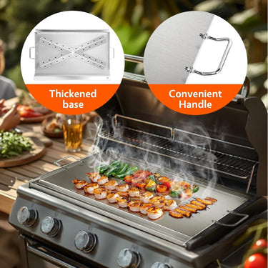 LotFun 23" x 16" Stainless Steel Cooking Griddle for Outdoor Gas Grill, Universal Griddle Flat Top Plate Insert with Grease Groove and Removable Handles for Electric/Charcoal/Gas Grill, Camping,Party