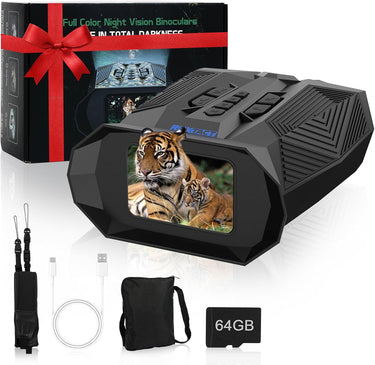 Night Vision Goggles—10× Zoom Binoculars for Adults,4K Infrared Full-Color Binoculars with 4000mAH for Hunting,3.0" Screen Night Vision Binoculars with 64GB TF Card for Photo and Vedio