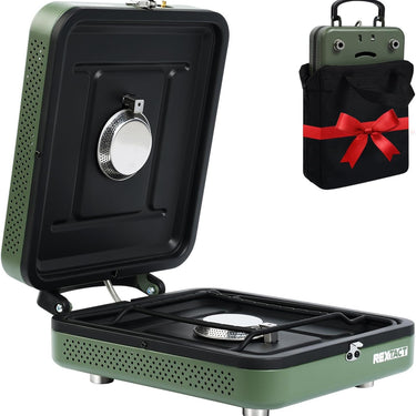 2 Burner Camping Stove with Carrying Bag, Foldable Propane Camp Stove with 17,200 BTU for Camping, Outdoor Cooking, Portable Gas Stove with Adjustable Burner for Tailgating, Backyard BBQ,Green