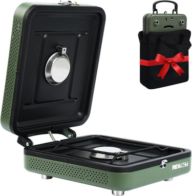 2 Burner Camping Stove with Carrying Bag, Foldable Propane Camp Stove with 17,200 BTU for Camping, Outdoor Cooking, Portable Gas Stove with Adjustable Burner for Tailgating, Backyard BBQ,Green