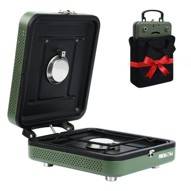 2 Burner Camping Stove with Carrying Bag,Windscreen&Table, Foldable Propane Camp Stove with 17,200 BTU for Camping, Outdoor Cooking, Portable Gas Stove with Adjustable Burner for BBQ,Green