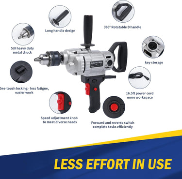 URBANVISTA Electric Handheld Drill Mixer 1200W, 10A Corded Heavy Cement Mixer Set, Variable Speeds Mixing Drill Machine 5/8", Concrete Mud Mixer with Spade for Drilling and Mixing