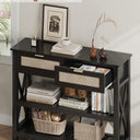 Console Table with 2 Rattan Drawers, Entryway Table with 3-Tier Storage Shelves, Narrow Long Sofa Table for Entryway, Hallway, Foyer and Living Room, Black
