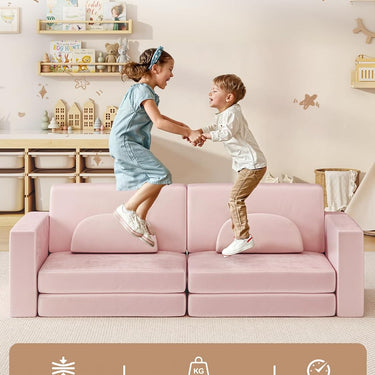 Modular Kids Play Couch 10PCS, Kids Couch 3s Instant Inflating, Nugget Couch Kids for Boys and Girls, Creative and Convertible Kids Couch for Playroom, Bedroom, Classroom, Pink