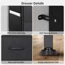 Black 6 Drawer Dresser for Bedroom with LED Lights and Charging Station, Modern Wood Dressers with Extra Side Bag, Double Wide Drawer Cabinet TV Stand for up to 60" TV for Living Room